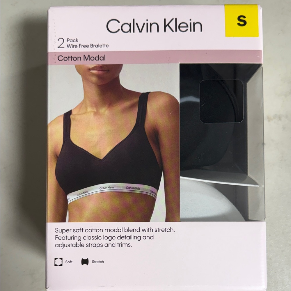 Calvin Klein Cotton Modal Bralette 2-Pack — Black & White